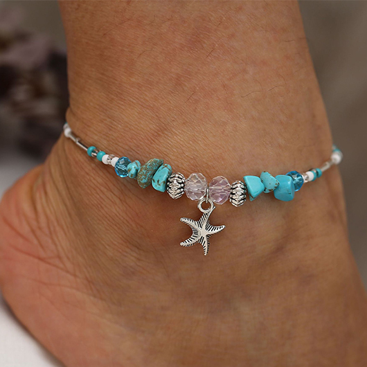 Starfish Mint Beaded Green Alloy Anklet