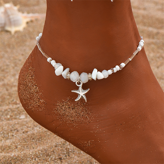 Asymmetric Starfish Detail White Alloy Anklet