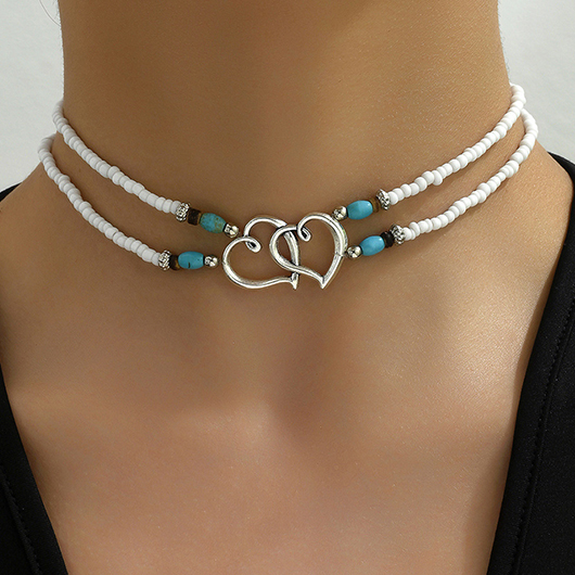 Beaded Mint Green Heart Alloy Necklace