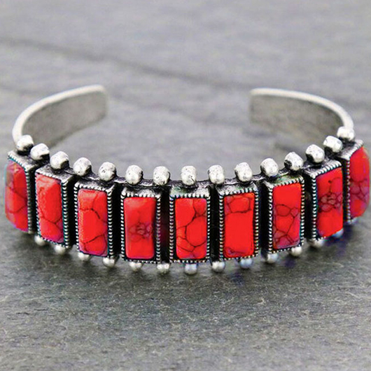 Vintage Red Rectangle Alloy Open Bangle