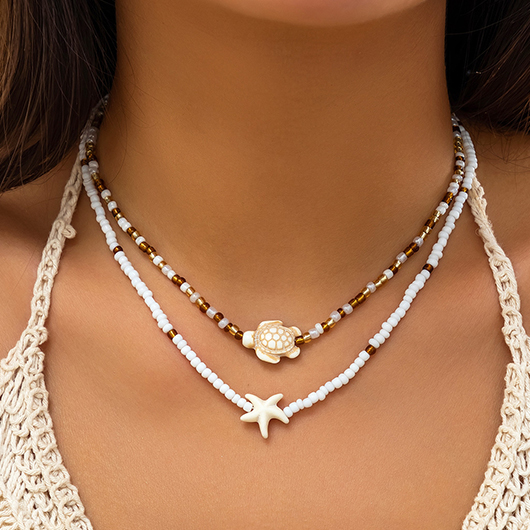 White Color Summer Ocean-themed Layered Necklace