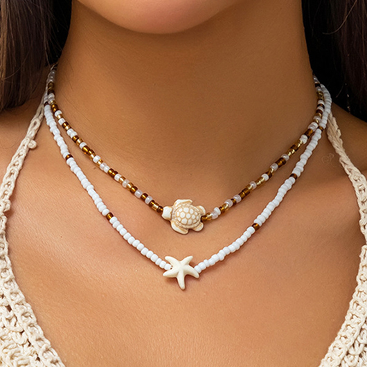 White Color Summer Ocean-themed Layered Necklace