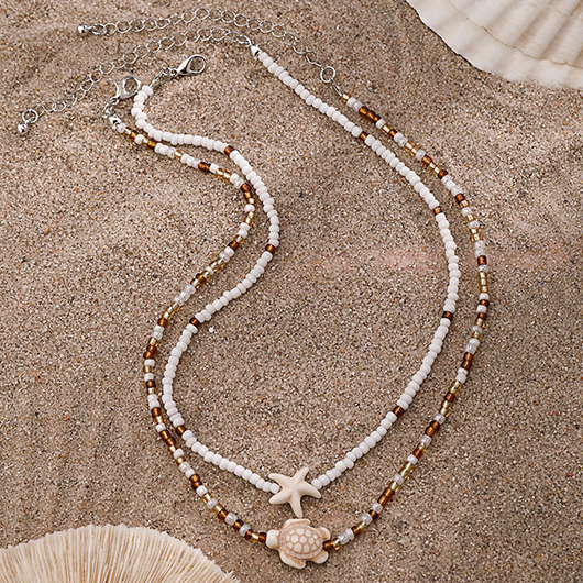 White Color Summer Ocean-themed Layered Necklace