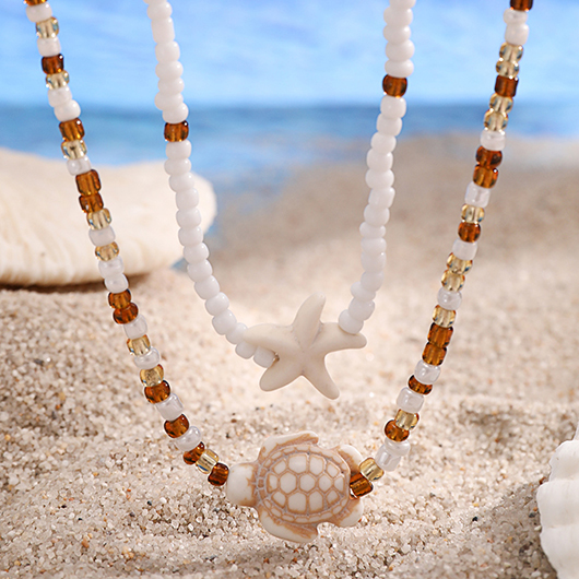 White Color Summer Ocean-themed Layered Necklace