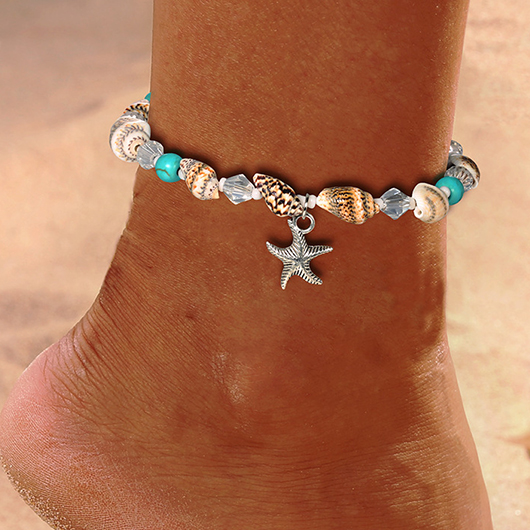 Starfish Beaded Mint Green Alloy Anklet