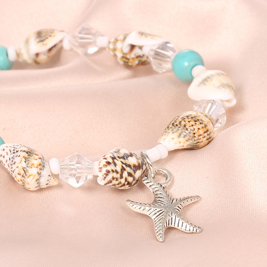 Starfish Beaded Mint Green Alloy Anklet