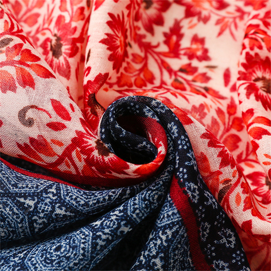 Ditsy Floral Print Pacthwork Red Scarf