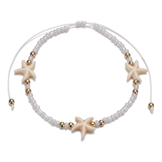 Starfish Beaded Detail Beige Alloy Anklet