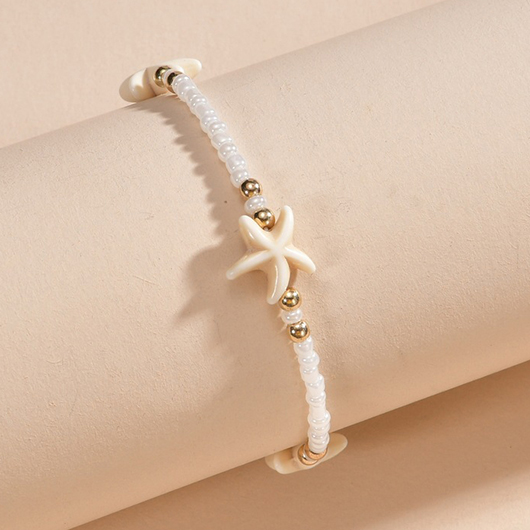 Starfish Beaded Detail Beige Alloy Anklet