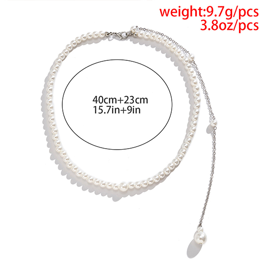 Pearl Silvery White Polyresin Pendant Necklace