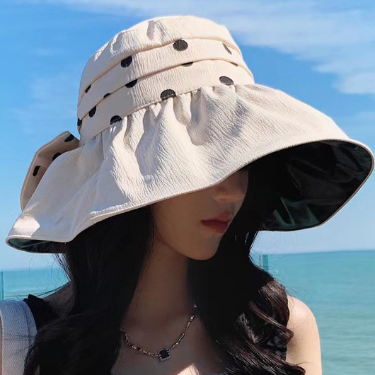 Polka Dot Beige Vinyl Sunscreen Visor Hat