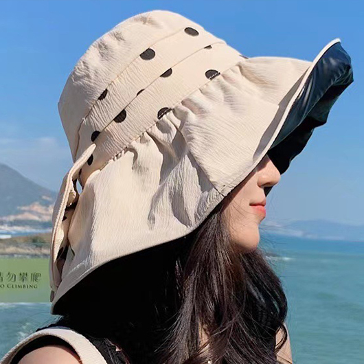 Polka Dot Beige Vinyl Sunscreen Visor Hat