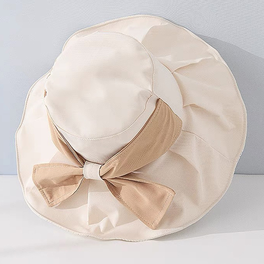 Bowknot Detail Beige Polyester Visor Hat