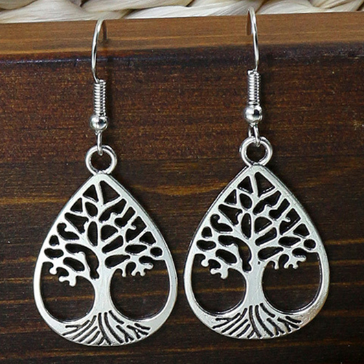 Cutout Tree Silvery White Alloy Earrings