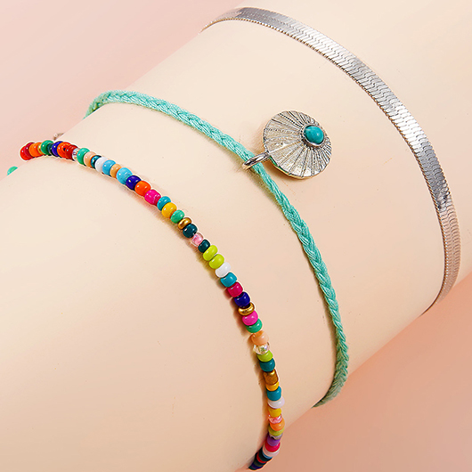 Beaded Multi Color Round Anklets Set