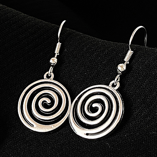 Spiral Round Alloy Silvery White Earrings