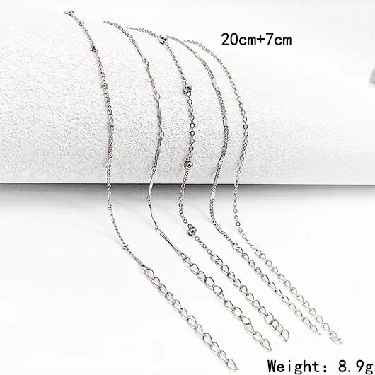 Beaded Silvery White Copper Anklets Set