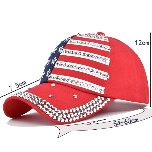 American Flag Striped Hot Drilling Red Hat Baseball Cap