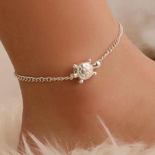 Silvery White Alloy Turtle Detail Anklet