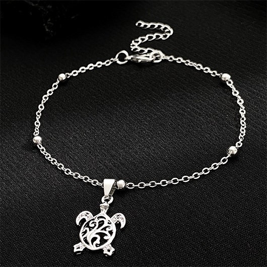 Hollow Turtle Silvery White Alloy Anklet