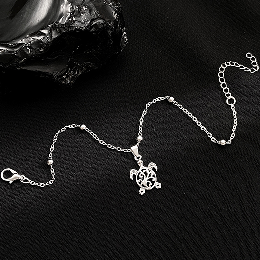 Hollow Turtle Silvery White Alloy Anklet