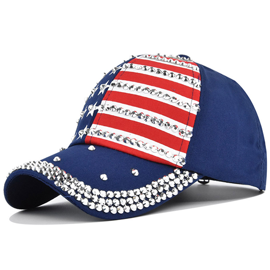American Flag Striped Hot Drilling Blue Hat Baseball Cap