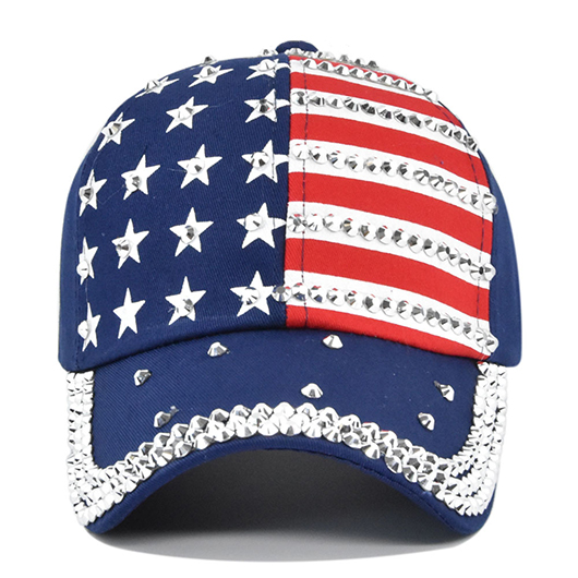 American Flag Striped Hot Drilling Blue Hat Baseball Cap