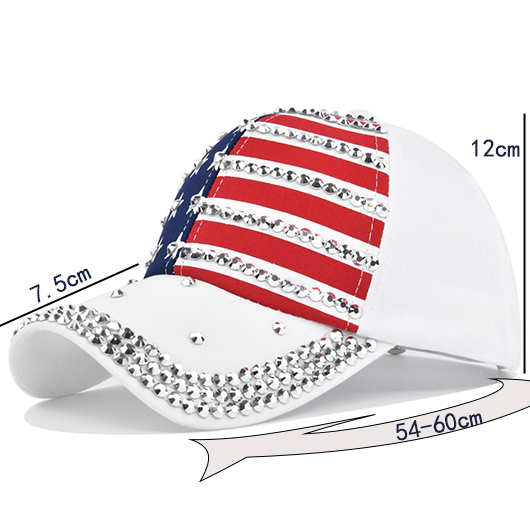 American Flag Striped Hot Drilling White Hat Baseball Cap
