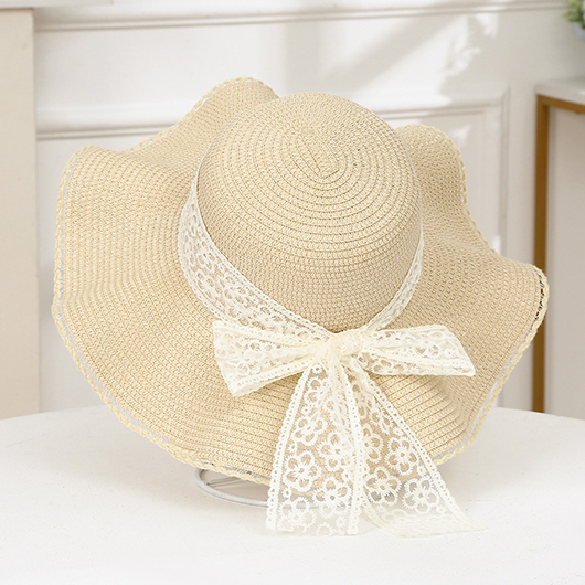 Lace Beige Bowknot Design Sun Hat
