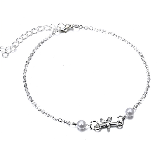 Silvery White Alloy Round Pearl Design Anklet