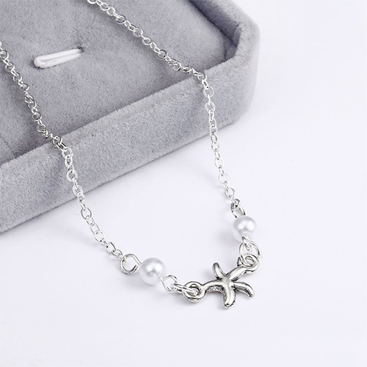 Silvery White Alloy Round Pearl Design Anklet