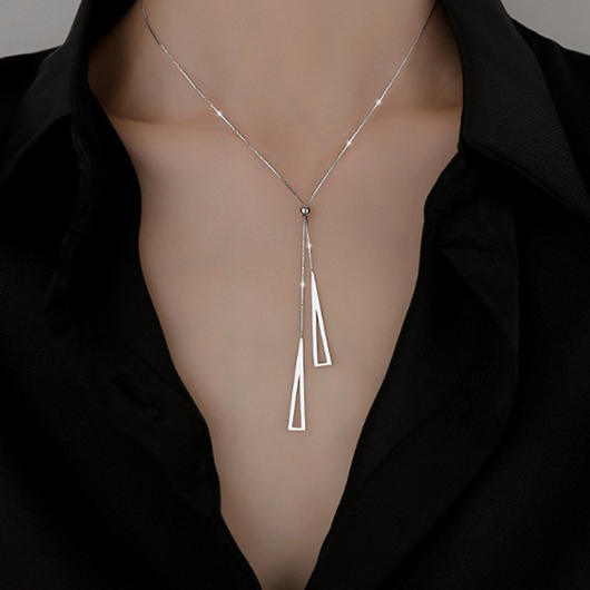 Silvery White Stainless Steel Triangle Necklace