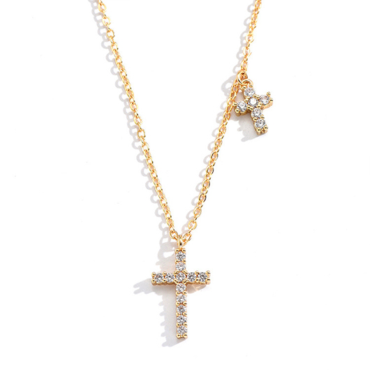 Gold Geometric Cross Copper Pendant Necklace