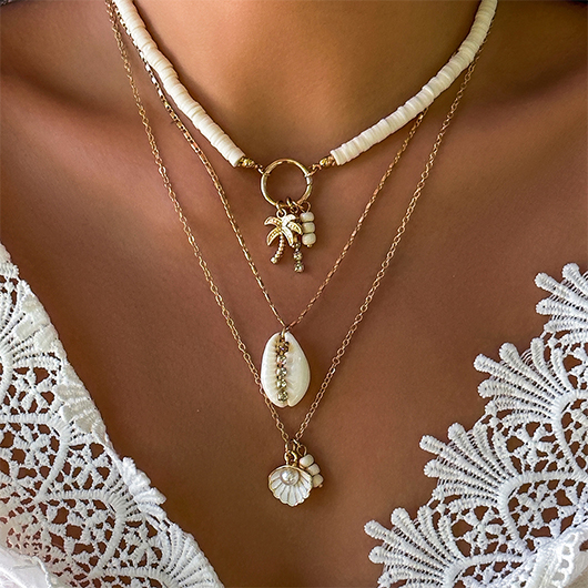Gold Coconut Palm Alloy Layered Necklace