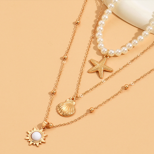 Gold Shell Layered Alloy Starfish Necklace