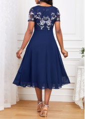 Embroidery Navy Short Sleeve Round Neck Dress