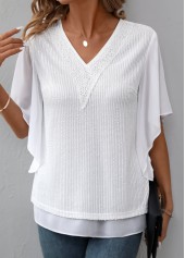 Fake 2in1 White Short Sleeve V Neck T Shirt