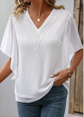 Fake 2in1 White Short Sleeve V Neck T Shirt