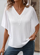 Fake 2in1 White Short Sleeve V Neck T Shirt