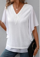 Fake 2in1 White Short Sleeve V Neck T Shirt