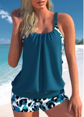 Leopard Fake 2in1 Peacock Blue Tankini Set