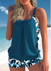 Leopard Fake 2in1 Peacock Blue Tankini Set