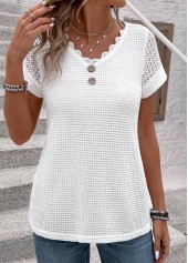 Patchwork White Short Sleeve V Neck T Shirt