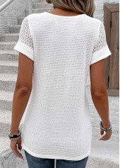Patchwork White Short Sleeve V Neck T Shirt