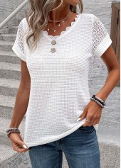 Patchwork White Short Sleeve V Neck T Shirt