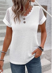 Patchwork White Short Sleeve V Neck T Shirt