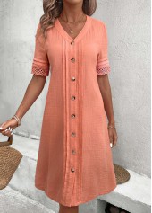 Button Dusty Pink A Line Short Sleeve Dress