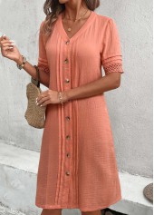 Button Dusty Pink A Line Short Sleeve Dress