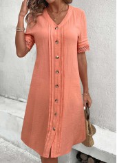 Button Dusty Pink A Line Short Sleeve Dress