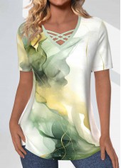 Marble Print Criss Cross Sage Green T Shirt